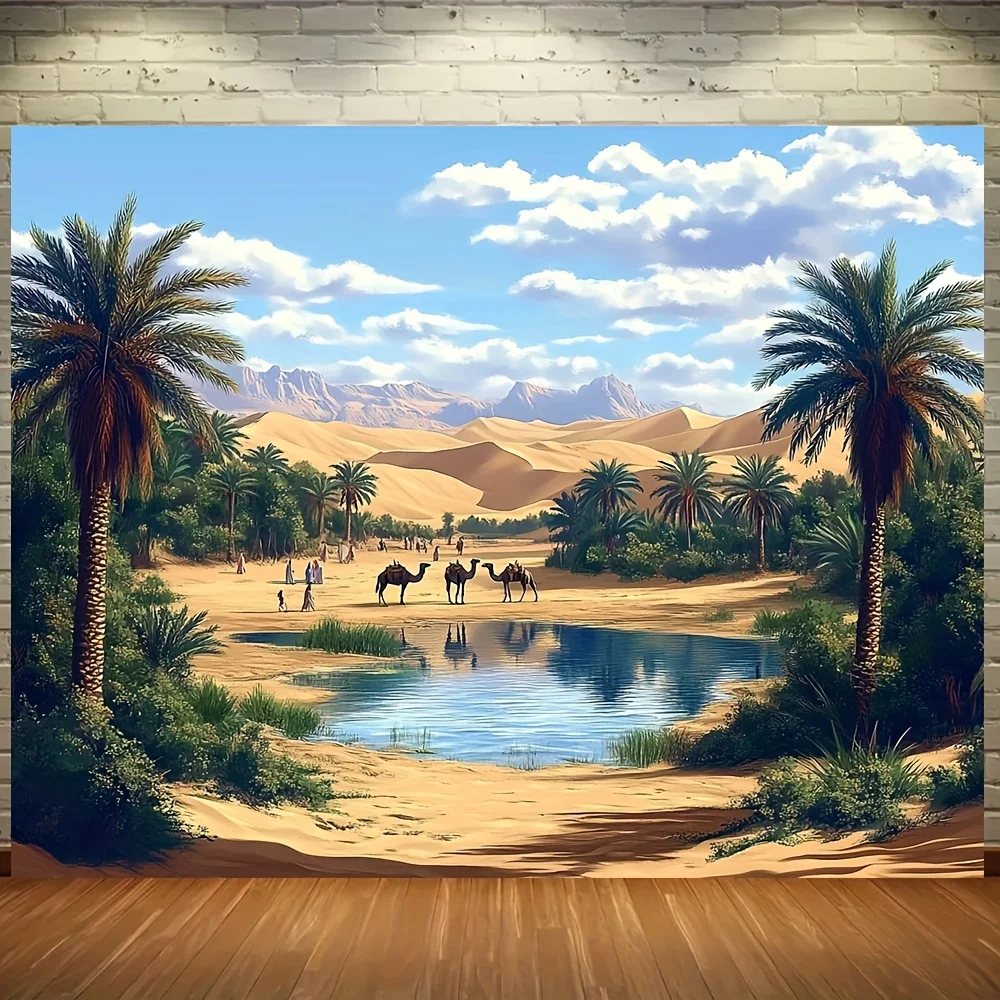 

1pc Moroccan Desert Oasis Polyester Background - Multi-functional banner for room and garden decoration, weddings, birthdays
