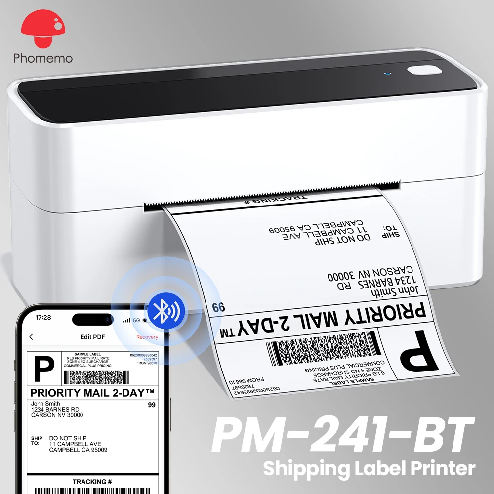 

Phomemo 241 Bluetooth Shipping Label Printer Wireless Thermal Label Printer 25mm-118mm Barcode Compatible Different Country Plug