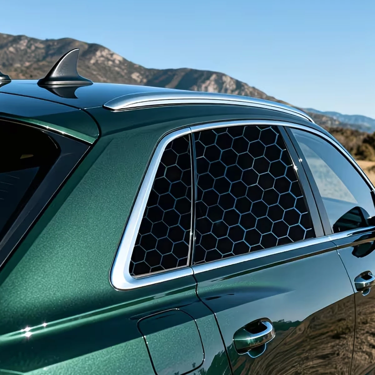 Two-Piece Hexagonal Honeycomb Vinyl Window Stickers for Truck Side Wind Waterproof UV-Resistant Scratch-Resistant Durable