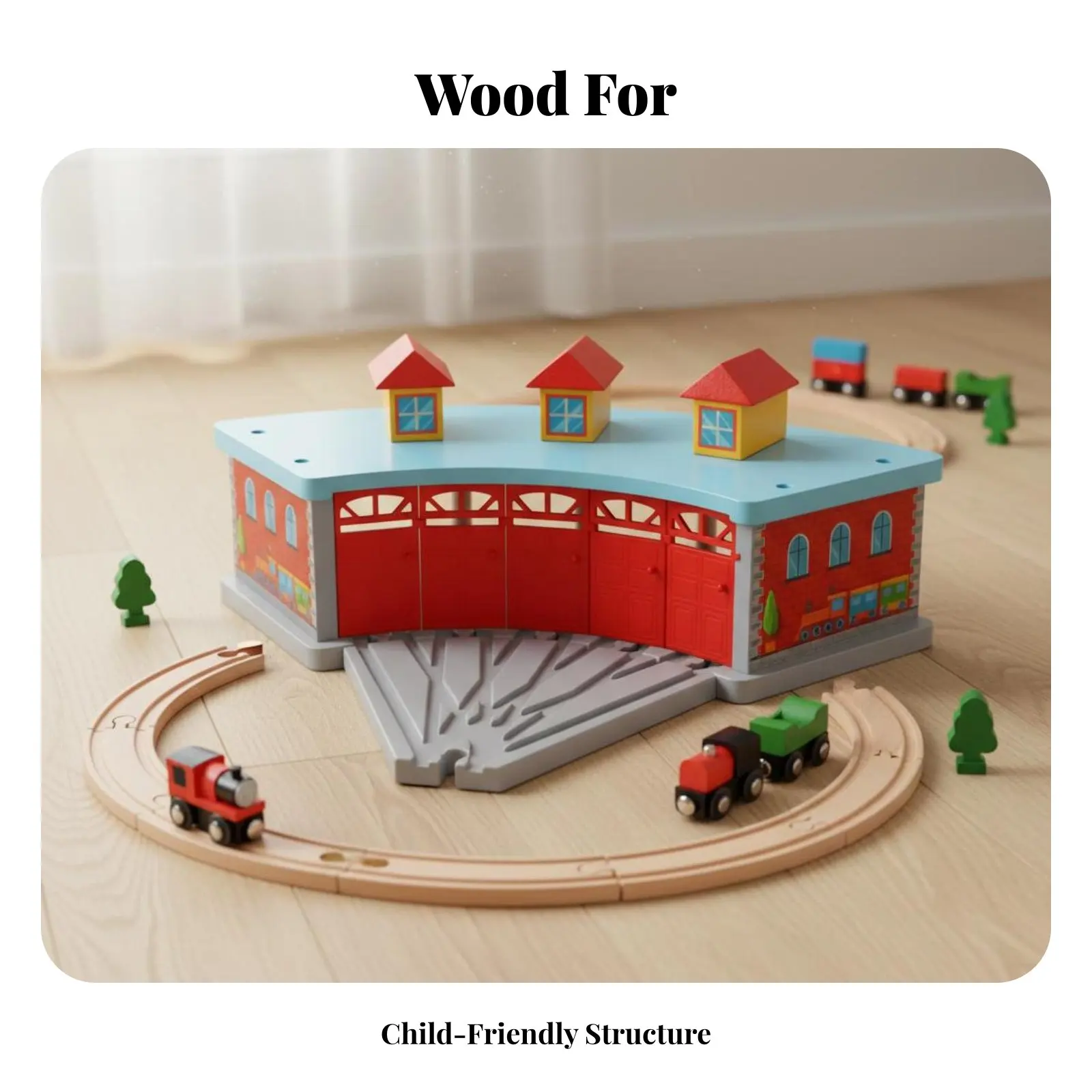 

5-Door Train Shed Opening Doors Wooden Train Garage Railway Station Playset Compatible with Major Brands Wooden Railway Depot