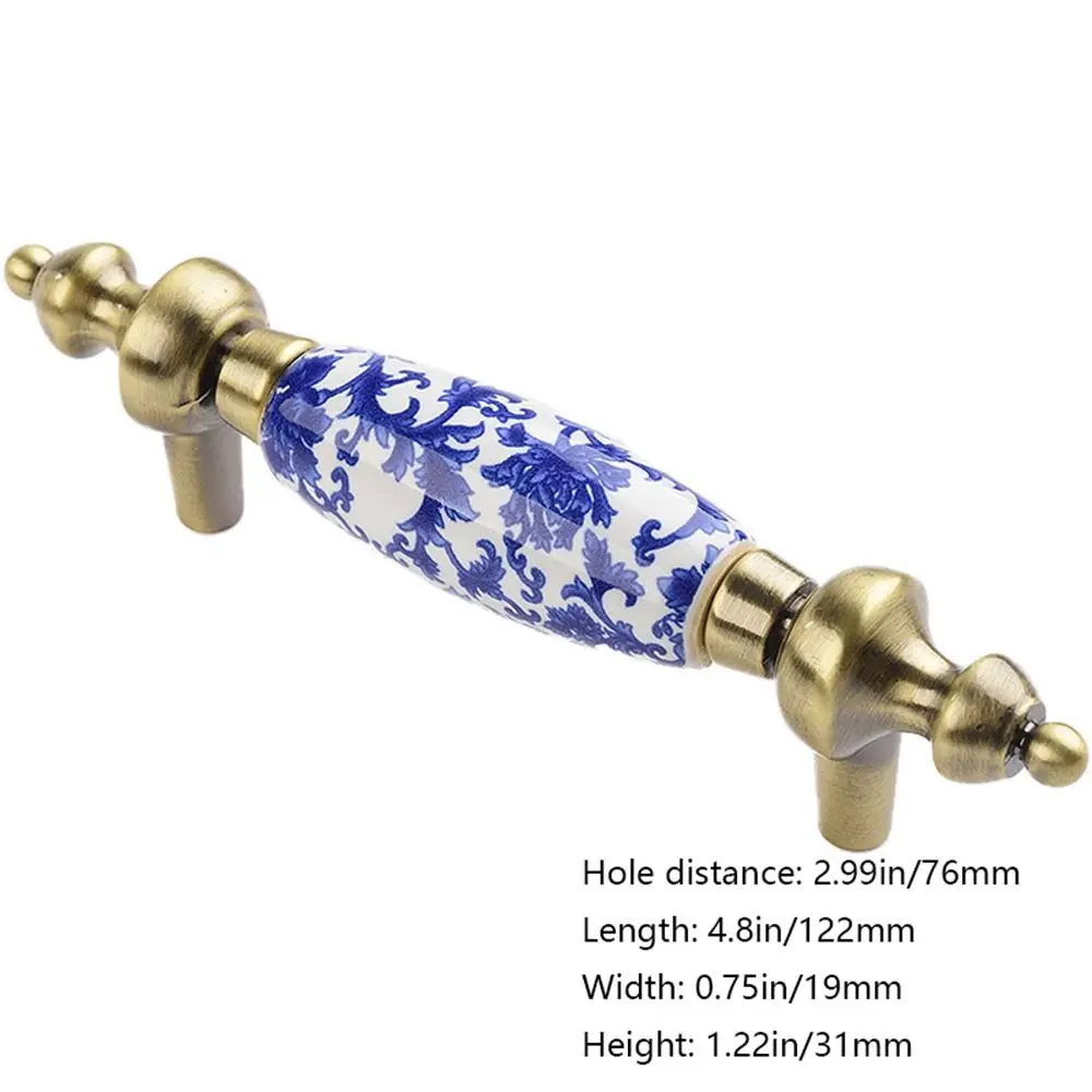 

76mm/96mm/128mm 1Pcs Blue And White Antique Furniture Creative Door Handle Drawer Knobs Dresser Cabinet Handles Pull Handles