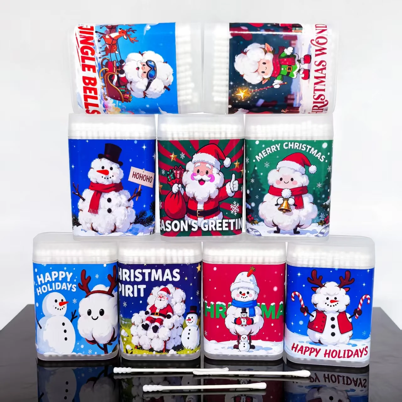 600 Stück/900 Stück Frohe Weihnachten Wattestäbchen mit Frohe Weihnachten, kreative doppelköpfige Wattestäbchen, Weihnachtsgeschenk Wattestäbchen