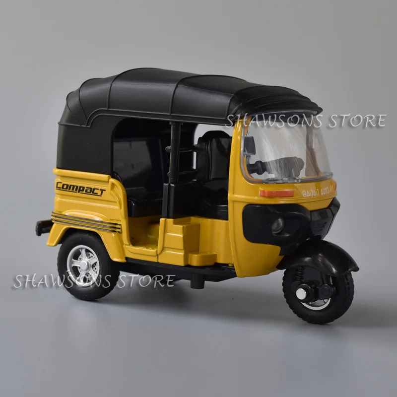 1:14 Scale Diecast Motorcycle Model Toy Auto Motor Tricycle Taxi Miniature Replica Pull Back Sound & Light