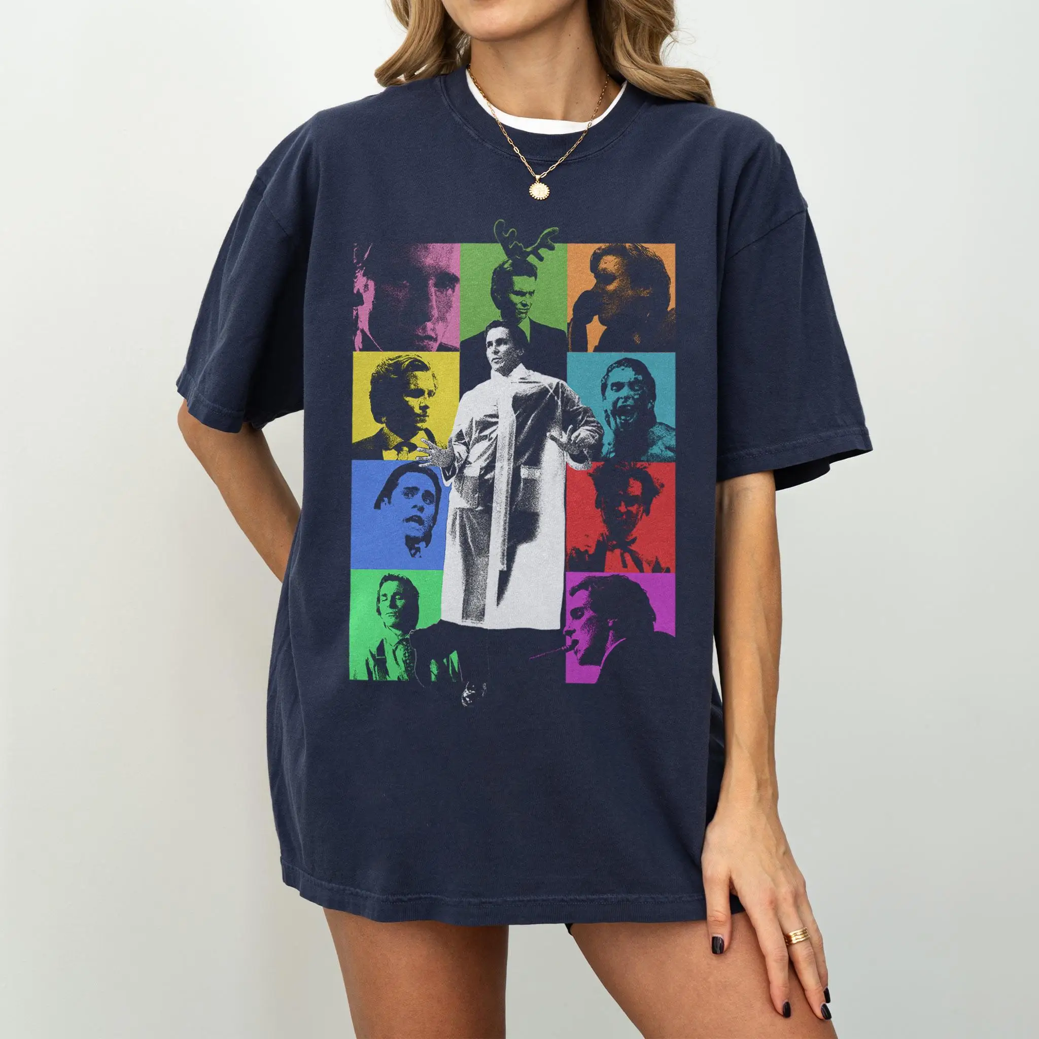 

Рубашка Патрика Бэтмена, эстетическая мозаика ужасов, черный юмор, футболка из фильма, культовая футболка для любителей фильмов 2000-х годов, триллер, вдохновение