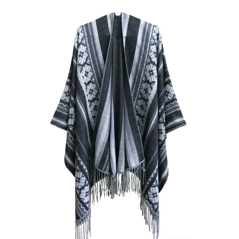 Primavera outono geométrico jacquard estilo étnico turismo divisão borla xale feminino ar condicionado poncho senhora capas capas marinhas