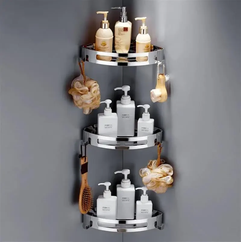 

Bathroom Shampoo Shower Shelf Holder 3 Layers Corner Shower Shelf Kitchen Storage Rack Punch Free Kitchen Tripod Corner Stand