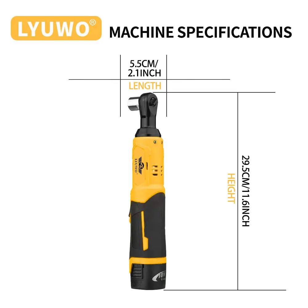 LYUWO 18V 90 gradi ricaricabile ad angolo retto, kit a cricchetto, trapano angolare, rimozione dadi cacciavite, strumento di riparazione auto, set di utensili elettrici