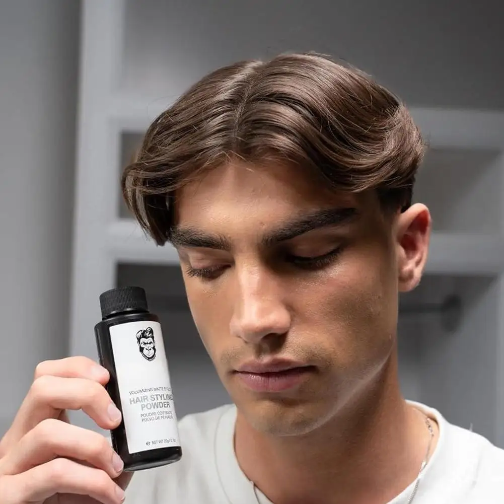 Bedak Penata Rambut Pria Slick Gorilla, Bedak Serat Rambut Matte Penambah Volume, Tidak Lengket, Alami, Bedak Rambut Kering, Mudah Dibersihkan, Perawatan Rambut