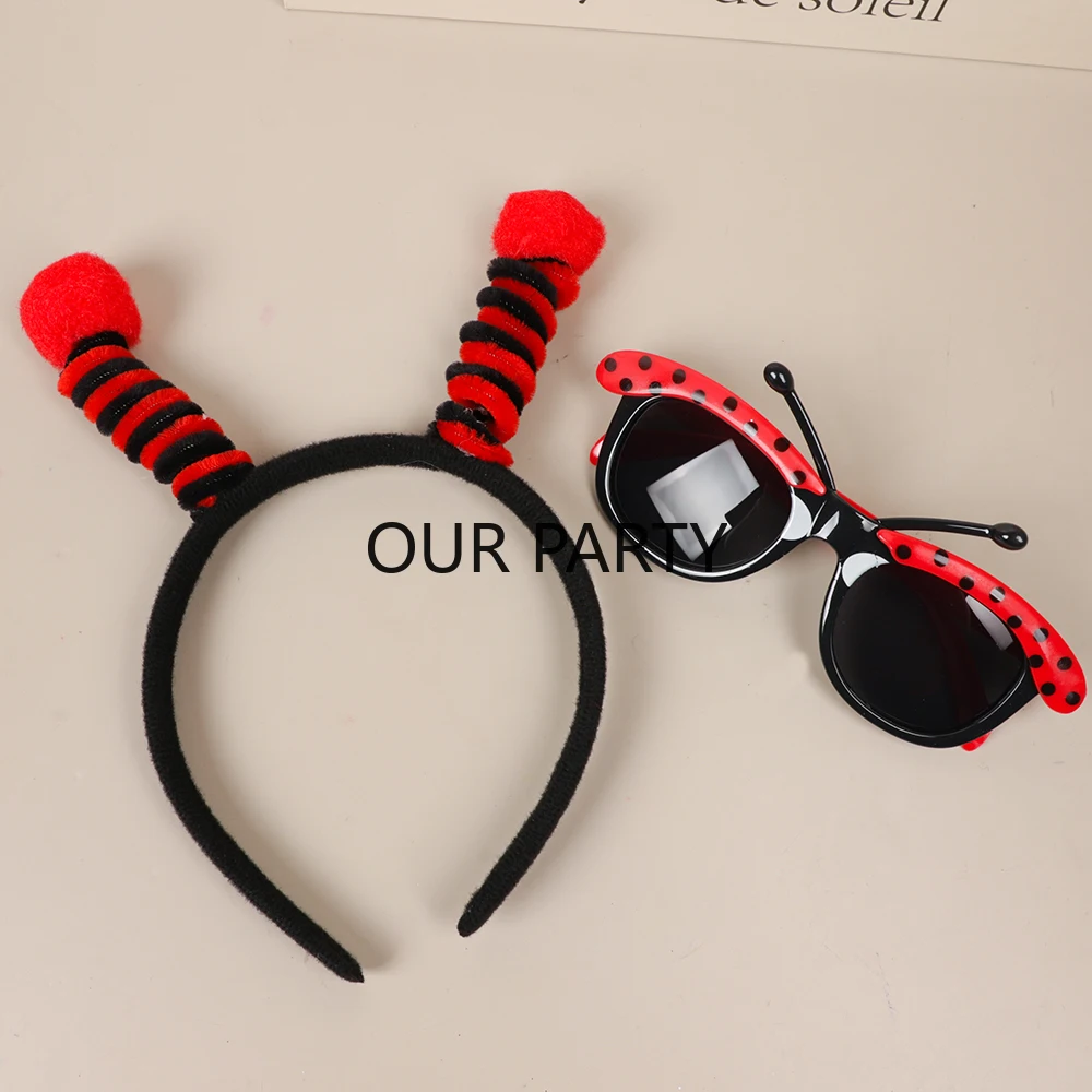 1 2Pcs Cartoon Bee Ladybug Theme Headband Glasses Cosplay Costume Photo Props for Adult Kids Birthday Party Favors Decoration Perfect for Adding Fun to Your Party and Creating Unforgettable Memories with Friends and Family - view 6