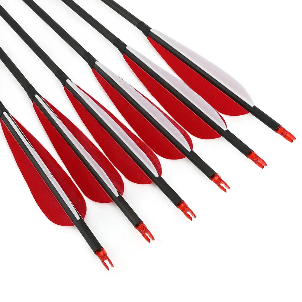 

35 inch Pure Carbon Arrow Spine 500/600 Archery Arrow ID6mm Arrow Shaft Inset Nock 5" Feather Archery Shooting Hunting Arrow Bow
