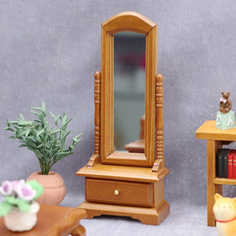 

1:12 Dollhouse Miniature Simulation Wooden Dressing Table Fitting Mirror Furniture Model Decor Toy For Doll House Accessories