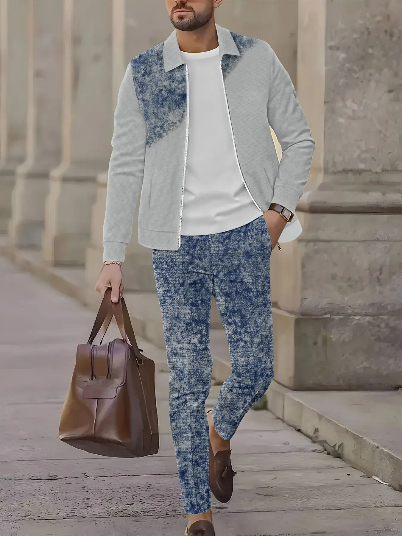 

Комплект из 2 предметов, модный мужской спортивный топ с длинными рукавами и длинные брюки в европейском и американском стиле.