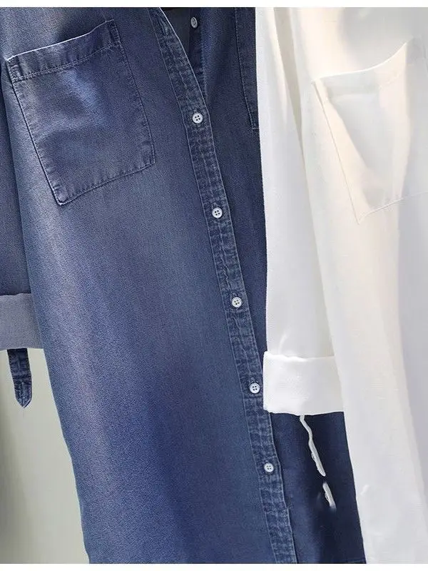 Lose Damen Denim irt Dr Mid-Length Korean Sle Long Sve Atmungsaktive Casual Faion Frühling Herbst Saisonale Kleidung