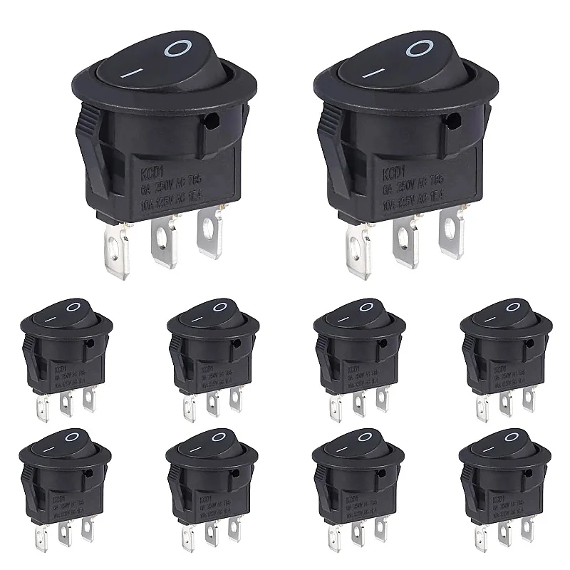 

Rocker Switch 3-Pin Round Switch 6A 250V 10A 125V 3 Terminals 2 Position On/Off Black Built-in Switch Self-Locking Square Round