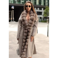 Natural Wool Coats For Women 2024 Winter Warm Woolen Coat With Fur Trim Winter Long Coat Wool