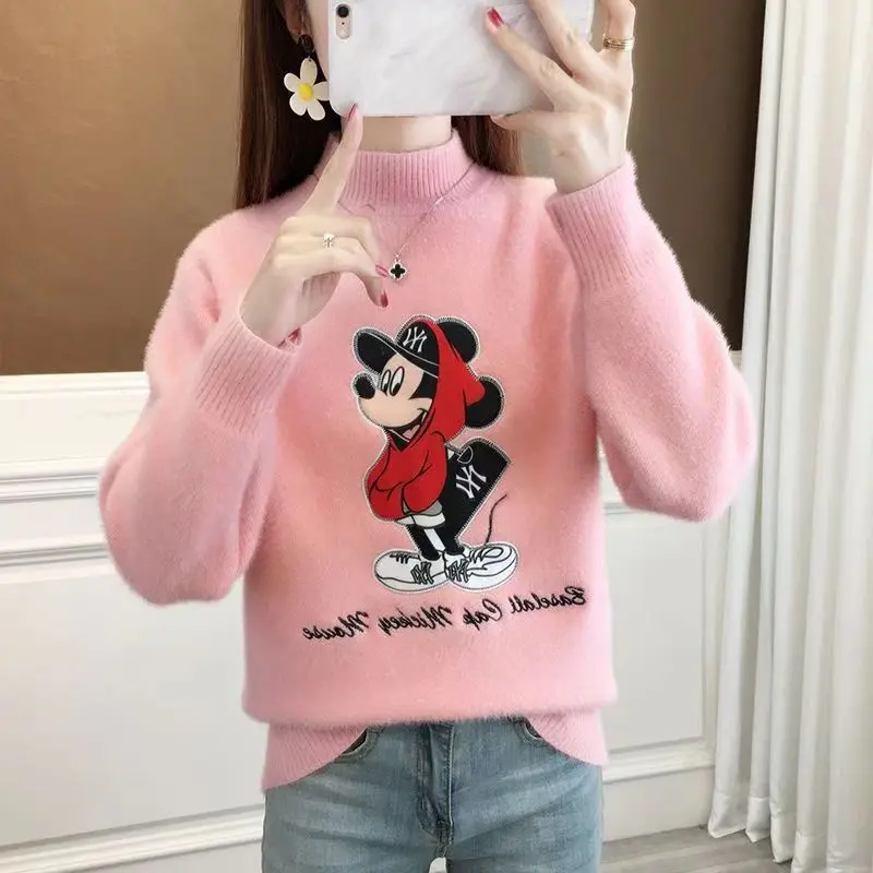 ティエンエド ハイカラー ミンクベルベット ニットセーター 中学生向け 秋冬 ベースレイヤー 女の子用