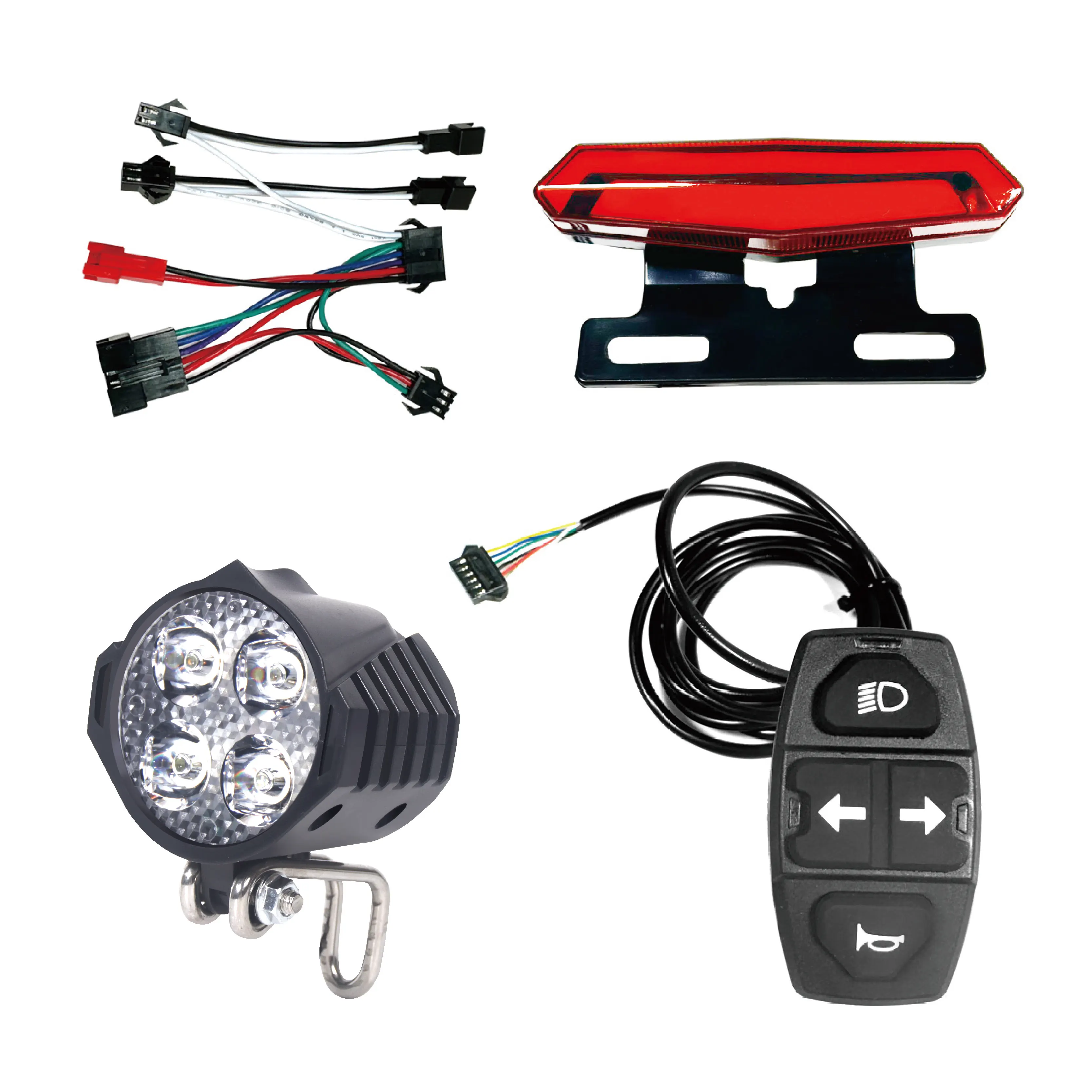 Universal Electric bike front and bike rear light set input 12V 24V 36V 48V 60V build in speaker E-bike headlight and tail light