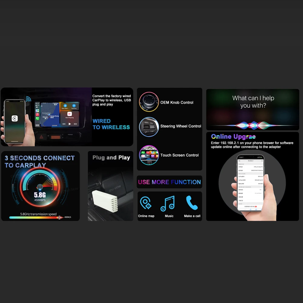 محول CarPlay السلكي إلى اللاسلكي، صندوق Carplay متوافق مع البلوتوث لـ Carplay السلكي الأصلي لـ Retrofit Wireless Android Auto