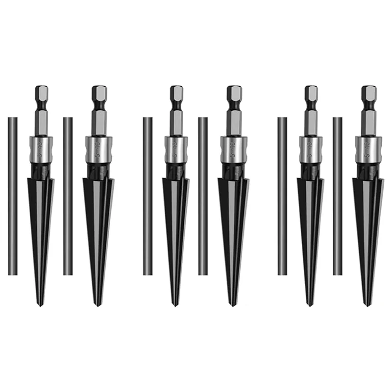 

【Clearance Sale】6 Piece Hand/Drill Bit 2 Purposetapered Reamer 6 Slot Hex Reamer 5-16Mm / 3-13Mm Tapered