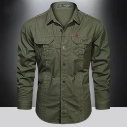 2023 koszulka Cargo dla mężczyzn z długim rękawem Casual bawełniane koszule Camisa Militar Overshirt marki odzież czarna bluzki 5XL