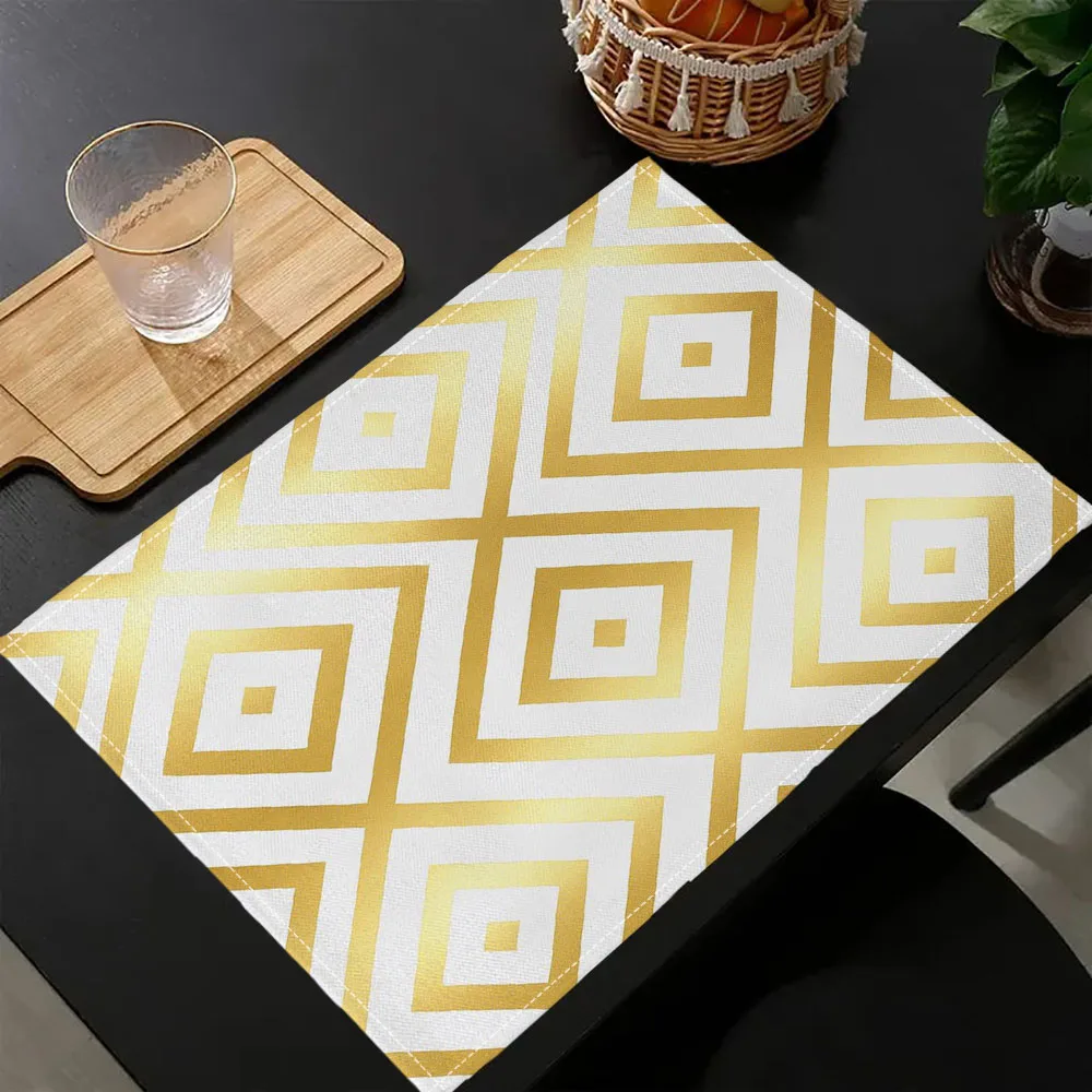 

1 шт., льняные кухонные аксессуары с геометрическим принтом и золотой фольгой, декоративные салфетки для домашней вечеринки 7,14