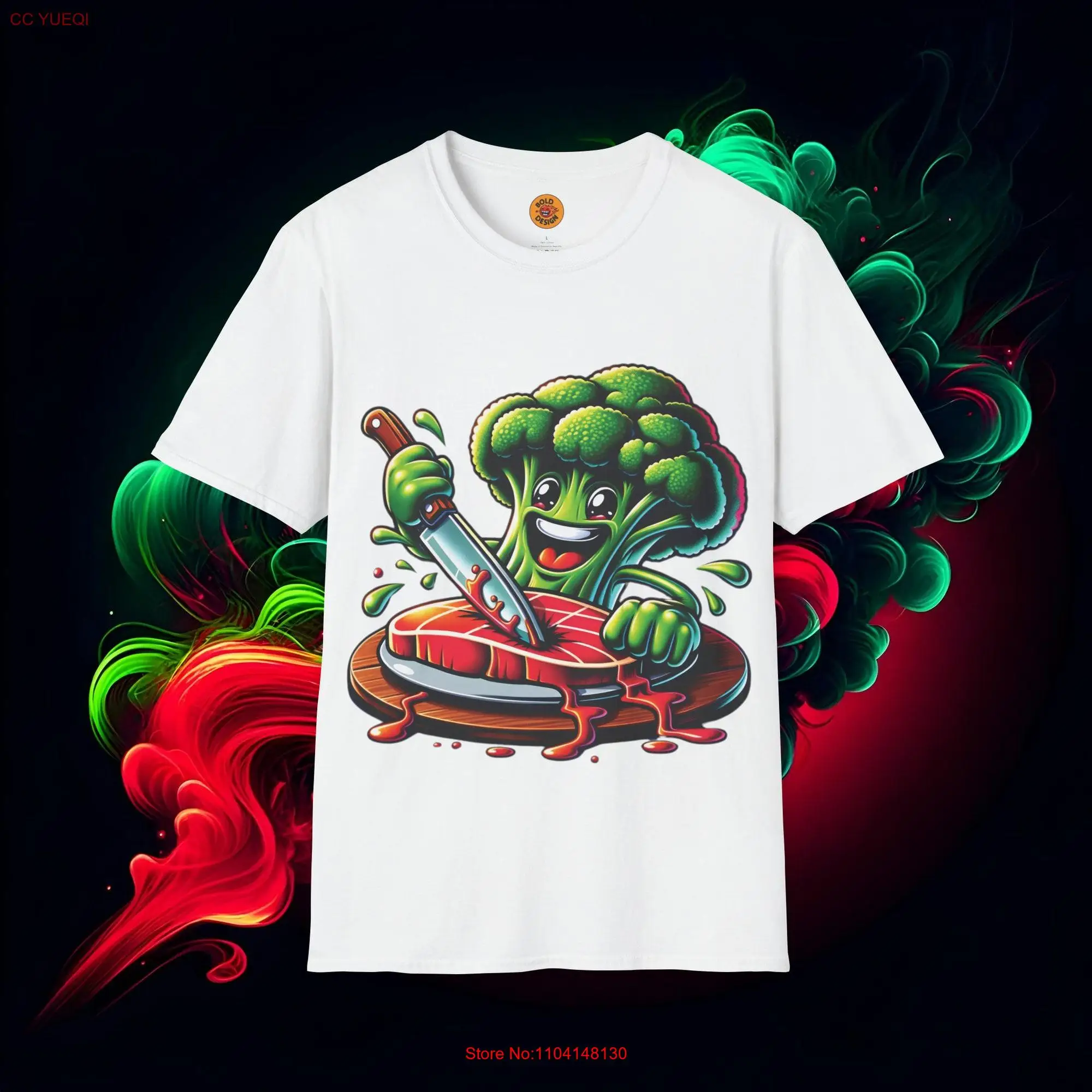 Funny Veggie T Shirt Wacky Broccoli Chef Slices Up the Grill Game long or short sleeves