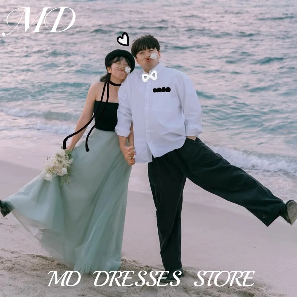 

MD Elegnat Strapless A-line Wedding Party Dress Bolero Green Tulle Korea Photoshoot Floor-Length Party Dress Customized 2025