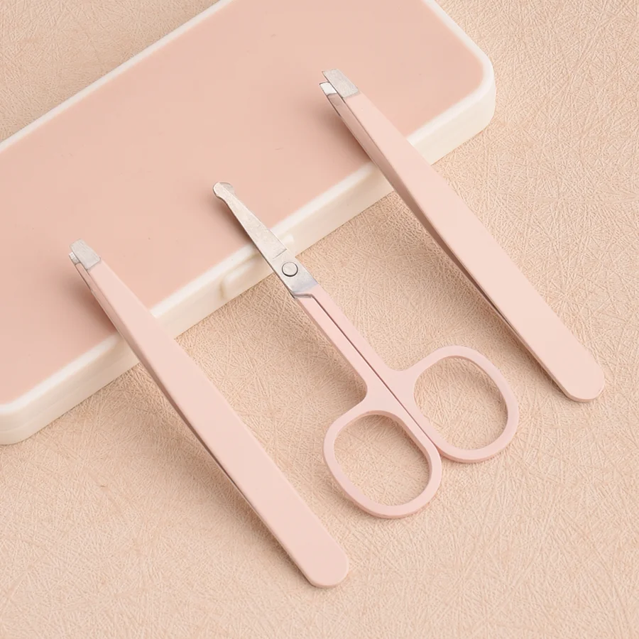 مجموعة ملاقط ومقصات من الفولاذ المقاوم للصدأ مع مرآة ، تشذيب الجمال ، قص الشعر ، الحاجب ، اللحية ، الأنف ، أسلوب الشعر ، 3 روض