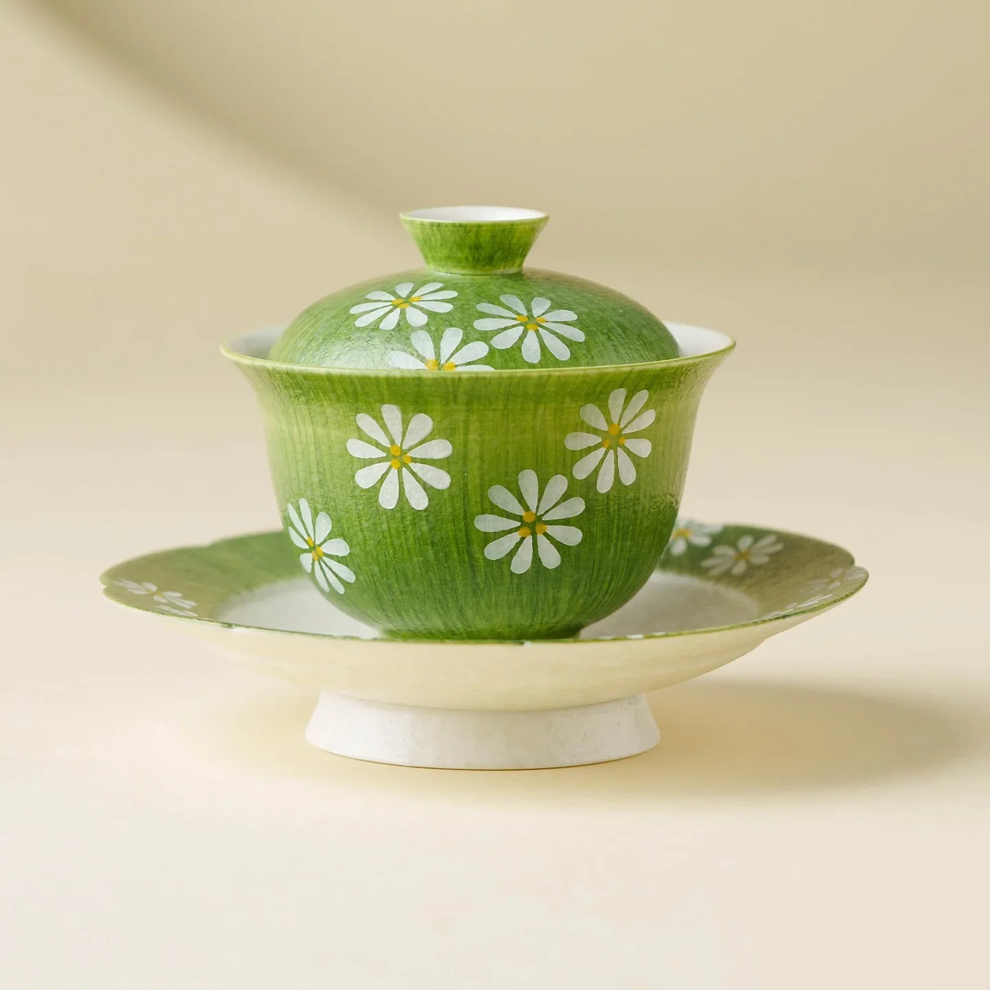 110ML Rock Mine White Lanyu Daisy Cover Bowl Ceramic Tea Bowl Teacup Exquisite Kung Fu Tea Set with Cover Not Hot Master Cup