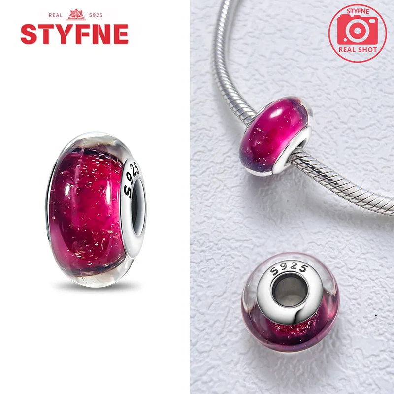 Farbige Muranoglasperlen aus 925er-Sterlingsilber, rund, glänzend, passend für Pandora-Original-Armbänder, DIY-Edelschmuck, Geschenk für Frauen – Detail 16