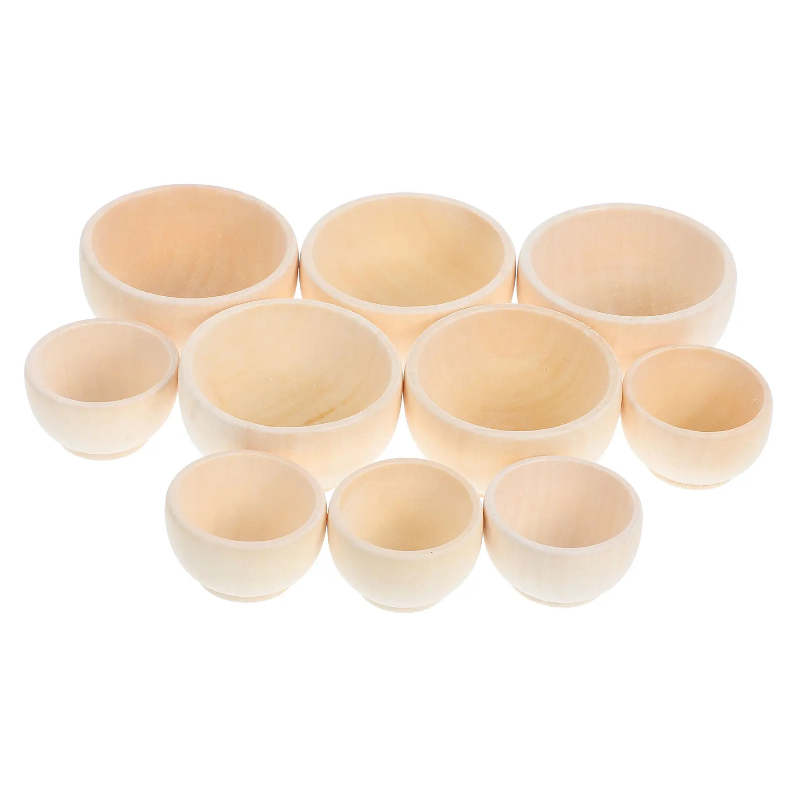 

10pcs Wooden Bowls Mini Unpainted Crafts Home Decor Diy Blank Bowls Small Dishes Handmade Projects Kids Creativity Montessori