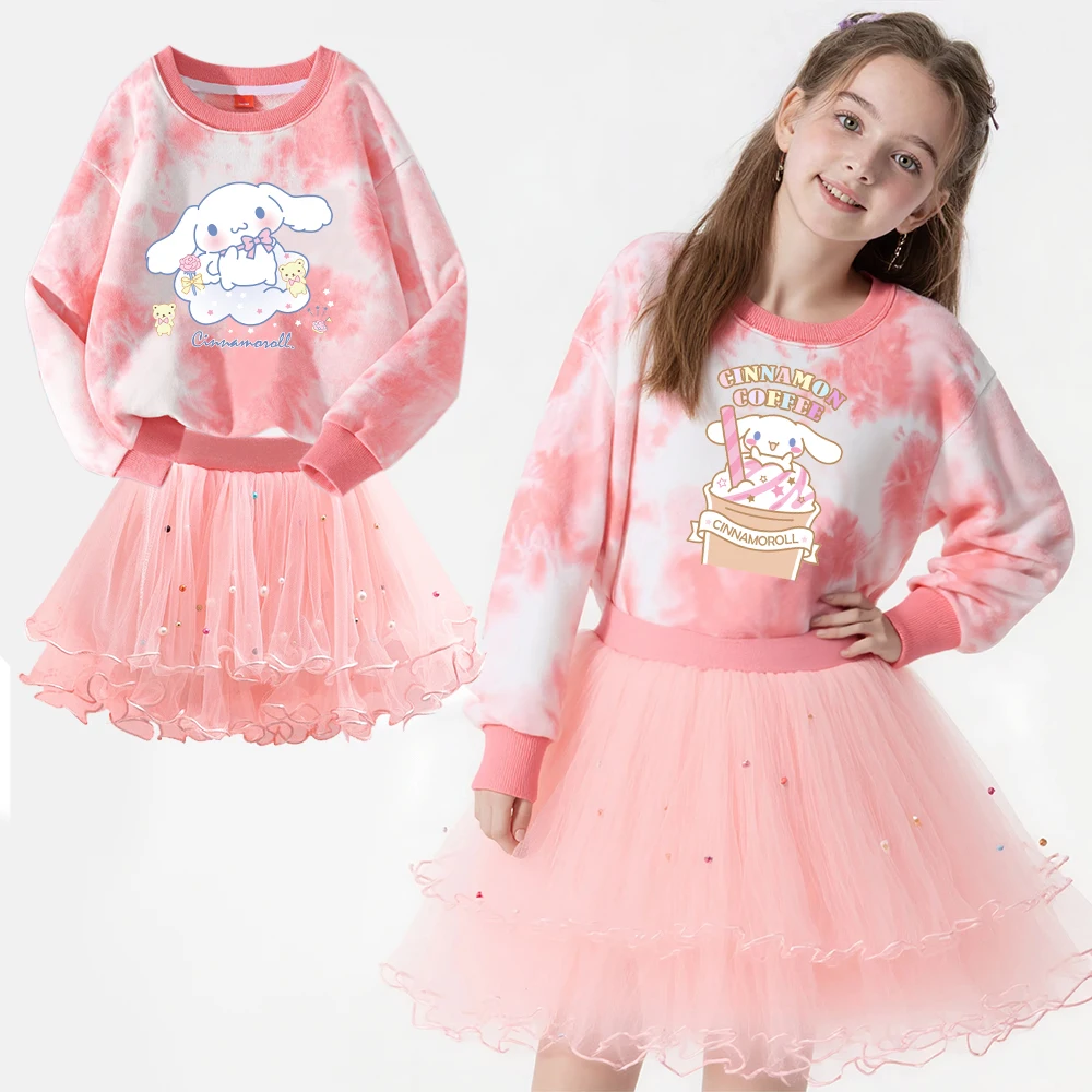 

Cinnamoroll Girl Tulle Skirt Set Long Sleeve Sweatshirt Tutu Dress Birthday Party Outfit Kid T-shirt Fall Winter Clothes Gift