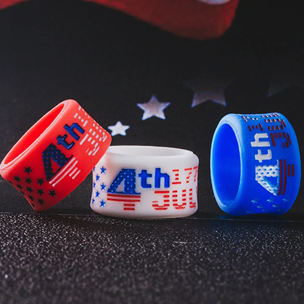 

4 Pcs Patriotic Ornaments Silicone Ring Rings Independence Day Accessories Blue Gifts