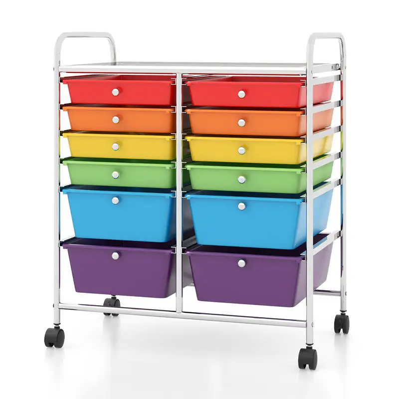 12 Drawers Rolling Cart Storage Scrapbook Paper Organizer Bins-Multicolor