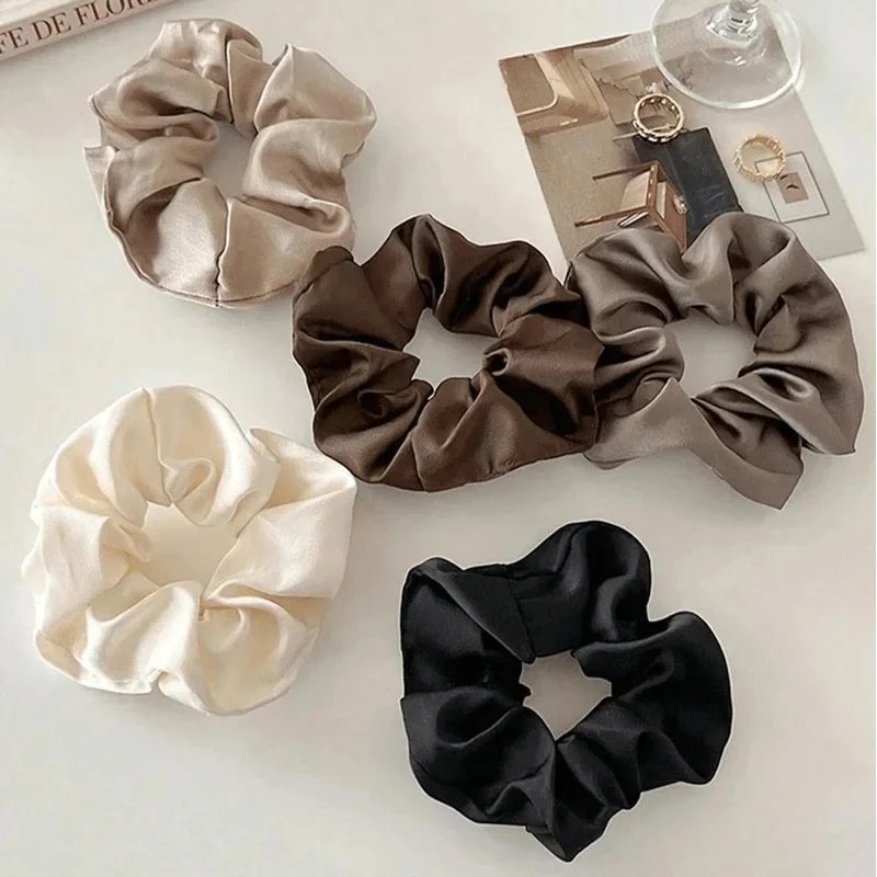 5 Stück Retro Echte Seide Große Scrunchies - Premium Haarbänder für Frauen, Geeignet für Top-Knots, Haarfreundliche Haargummis
