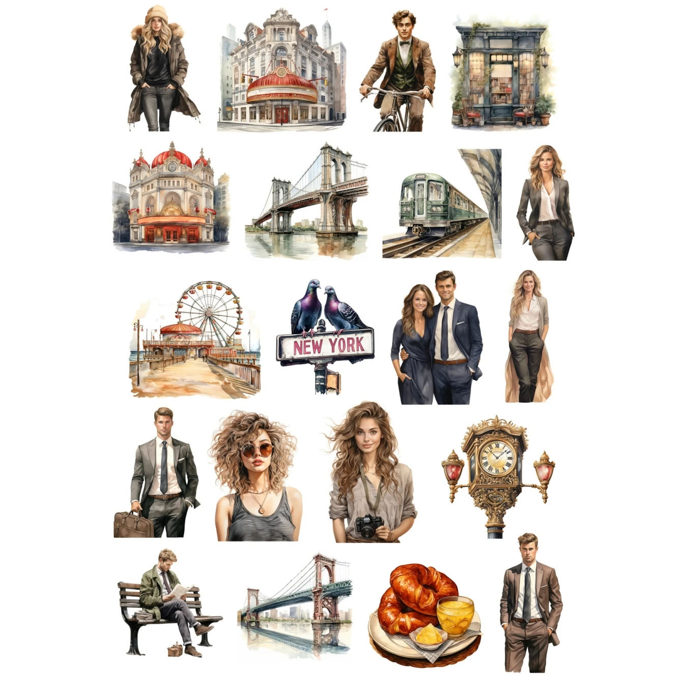 20pcs Cute Watercolor New York City Scenery Stickers  Waterproof Bike Motorcycle Phone Book Travel Luggage Funny Sticker Decals