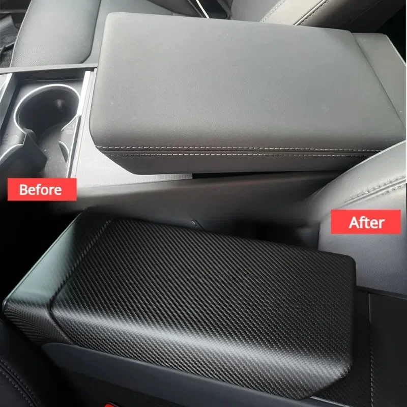 Real Carbon Fiber Armrest Box Cover for Tesla New Model Y/3/3+ Highland 2024 3K 240G Central Armrest Box Shell Car Accessories