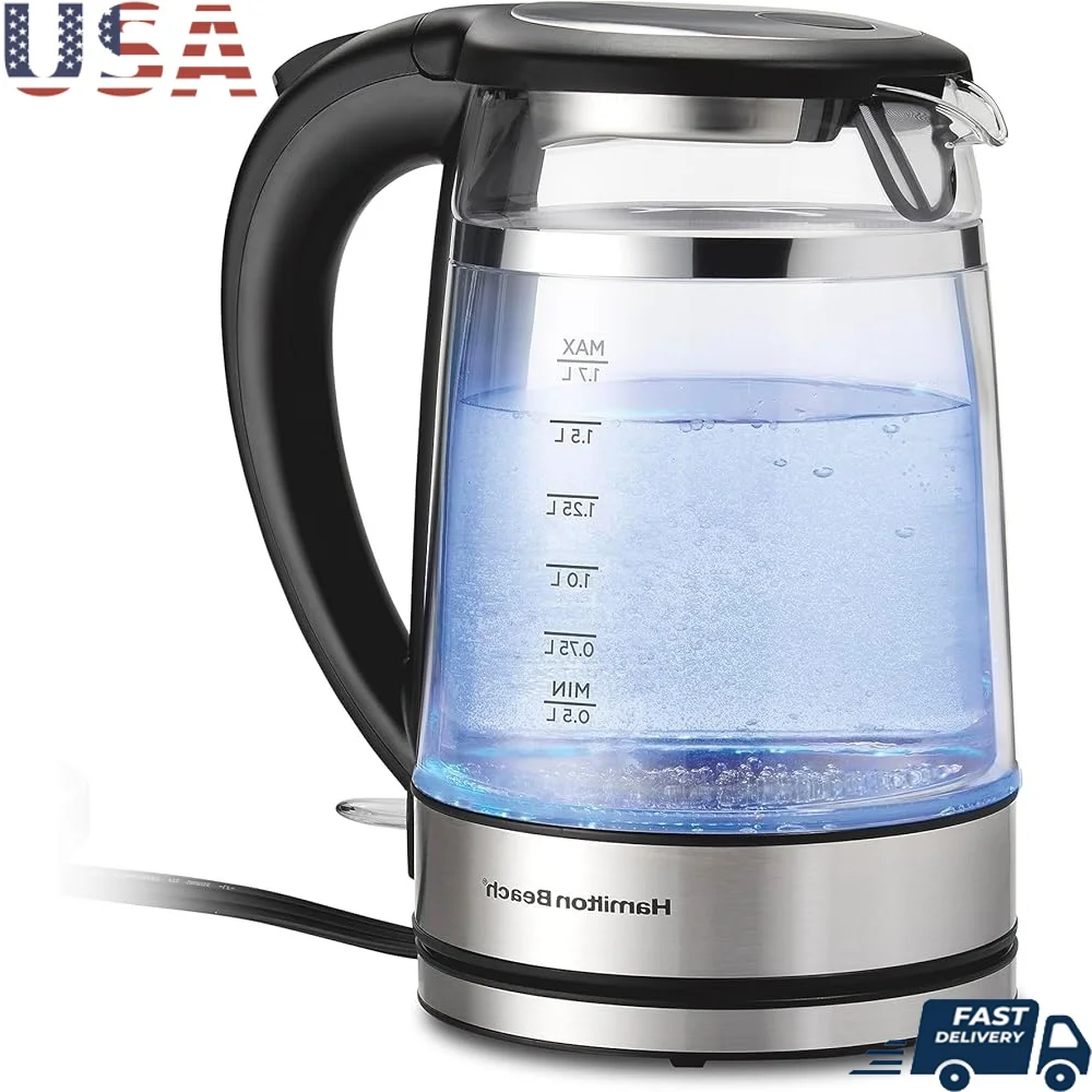 

Double Wall Electric Kettle 1.7L Glass Boiler Auto Shutoff Boil Dry Protection Cordless LED Temperature Indicator Fast Heating