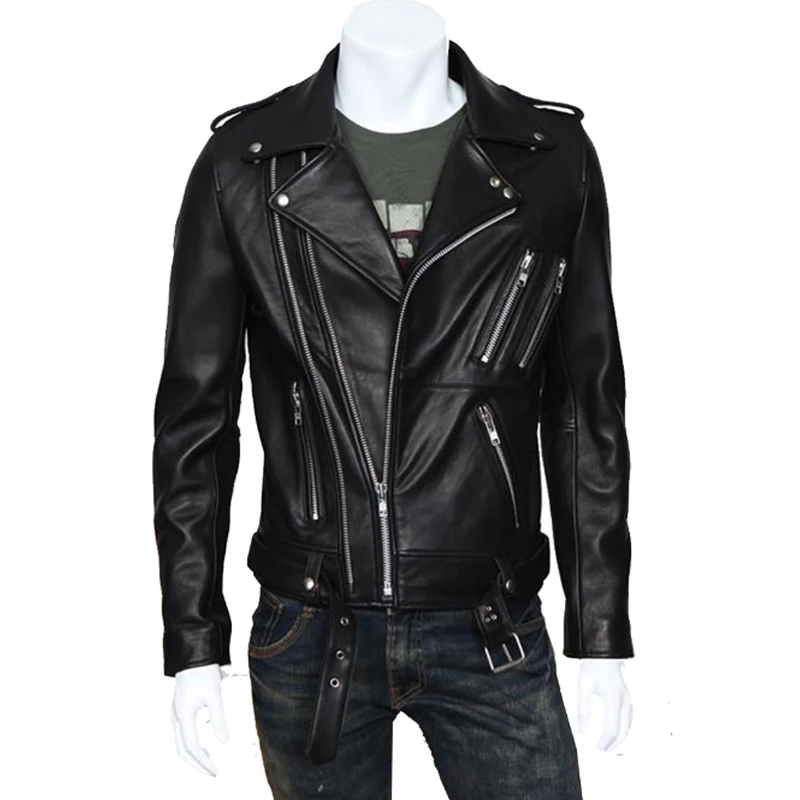 

Spring Autumn Large Size Men's Motorcycle Jacket PU Leather Washed Zipper Collar Short Fashion Urban Style Casual Coat
