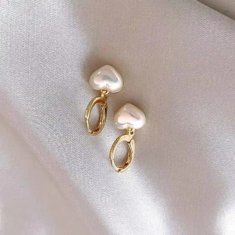 Newly Classic Design Pearl Heart Pendant Earrings Fashion Jewelry Party Girl's Sweet Temperament Accessories For Women Earrings