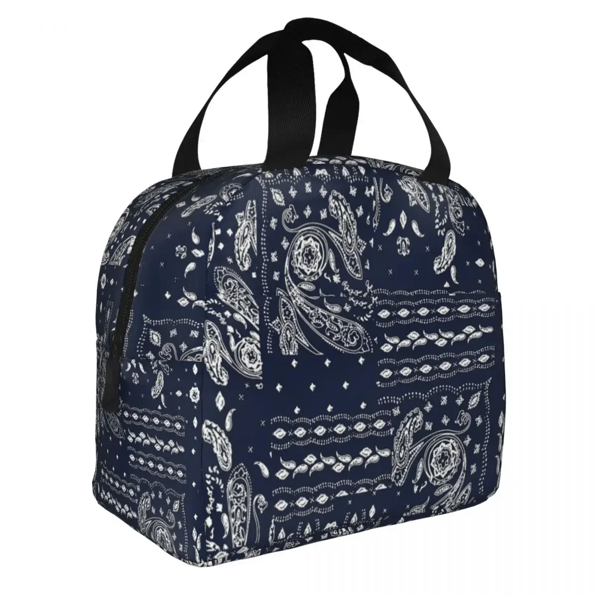 Paisley Pattern Lunch Bag Portable Insulated Canvas Cooler Thermal Picnic Lunch Box for Women Girl