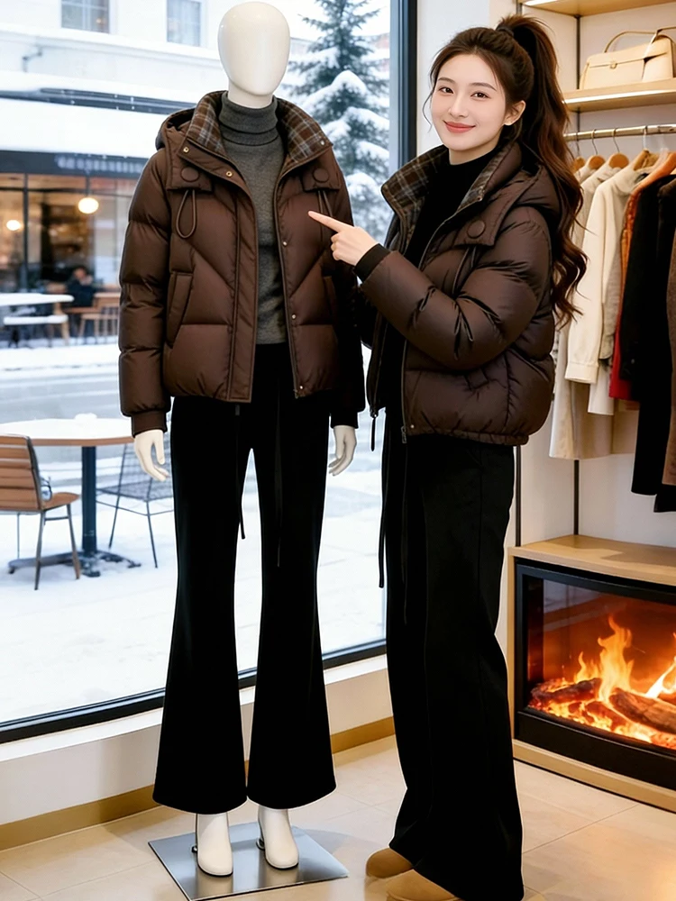 

Утепленная хлопковая куртка-пуховик для женщин: теплая зимняя модель в корейском стиле для города, с длинными рукавами, на молнии, с капюшоном