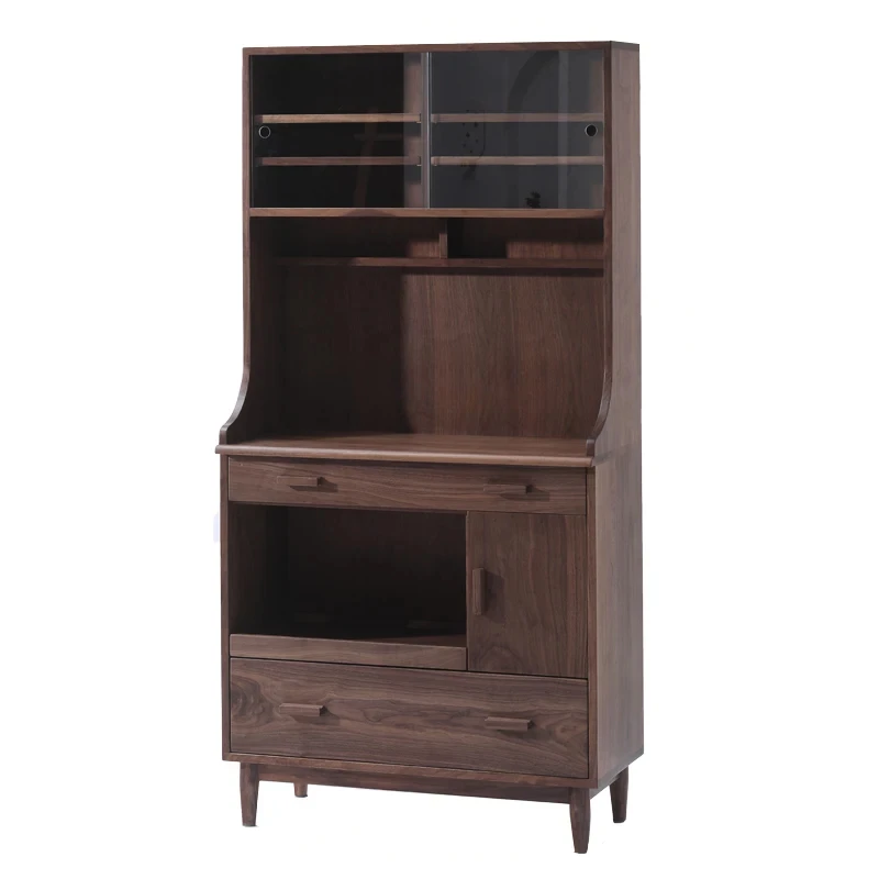 

Black Walnut Solid Wood Light Luxury Sideboard Cabinet Restaurant Home Storage Locker