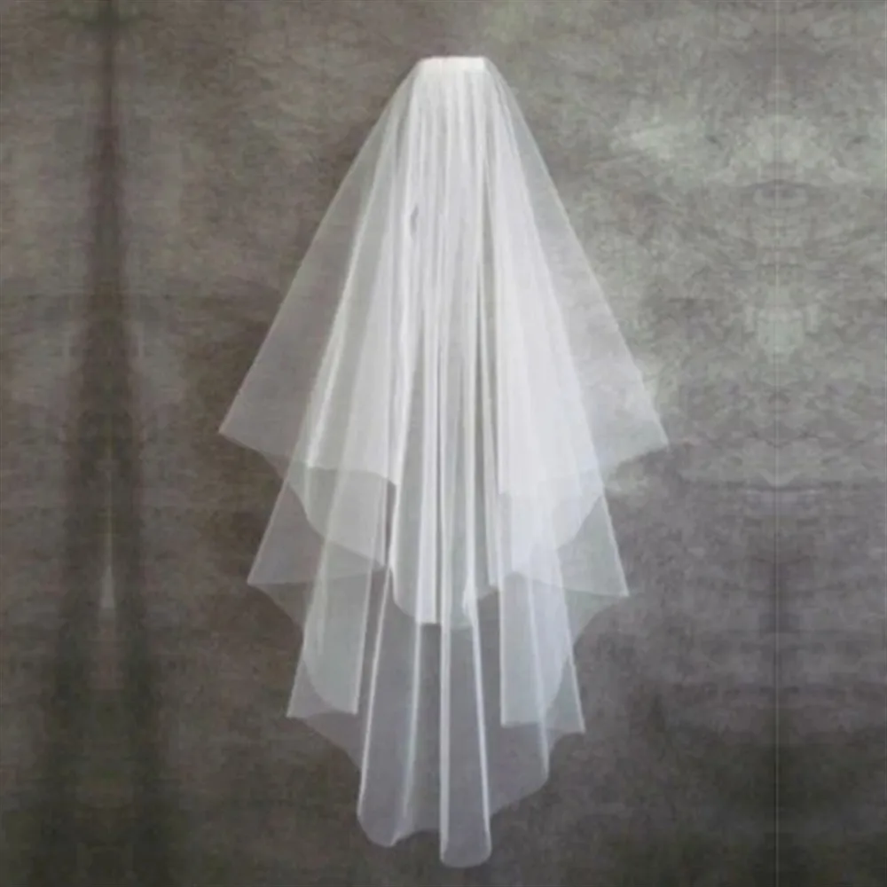 

Cheap Short Wedding Veil With Comb Cut Edge 2 Layers Simple Mariage Accessories