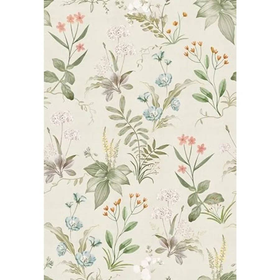 

Vintage Wallpaper Peel and Stick Floral Contact Paper Wildflowers Botanical Wall Paper Removable Renter Friendly Wallpaper 17.3