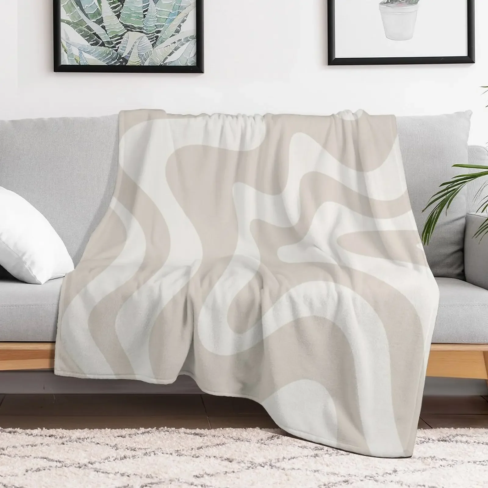 Liquid Swirl Contemporary Abstract Pattern in Mushroom Cream Throw Blanket Plush decorative Blankets