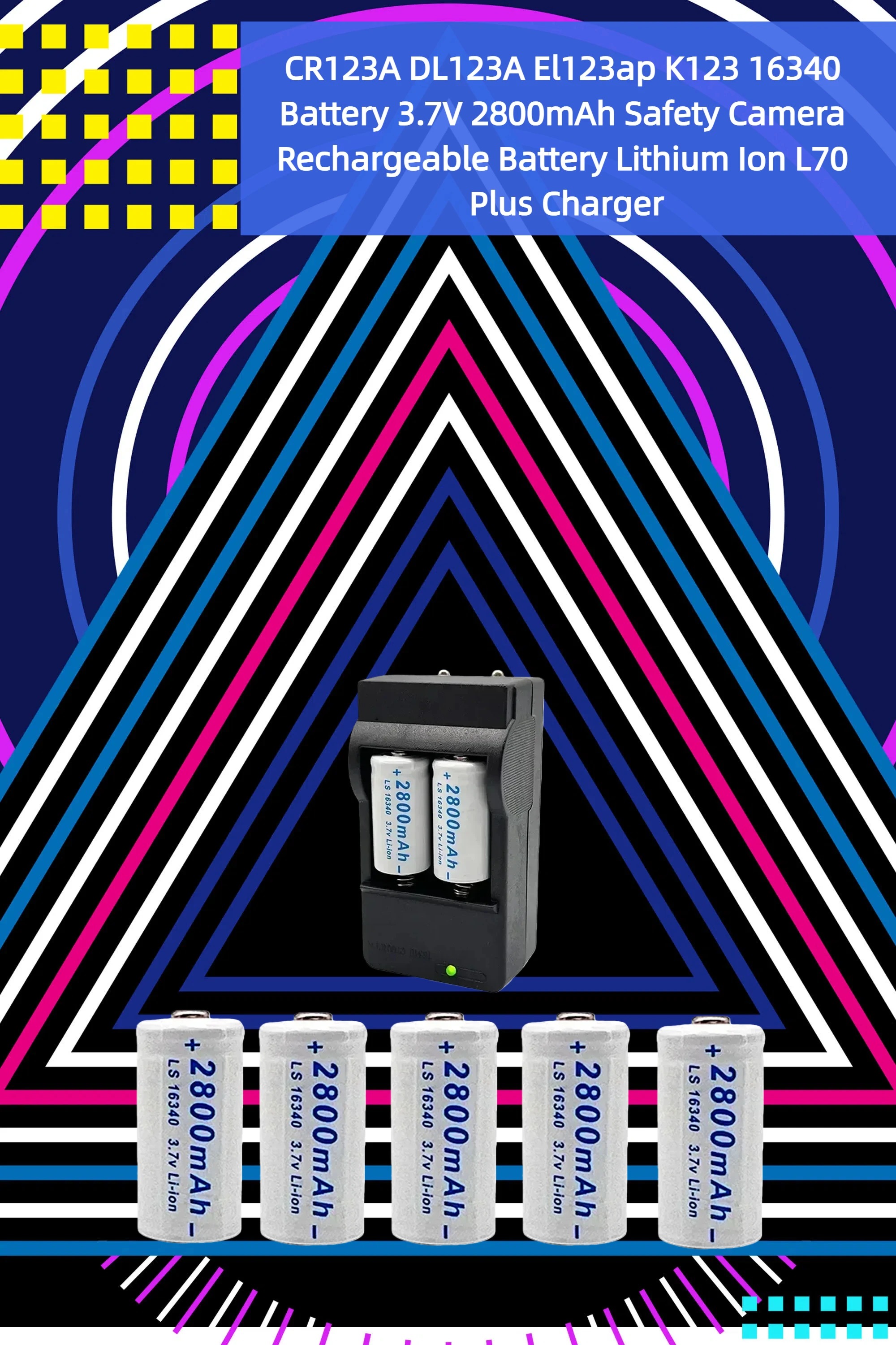 

CR123A DL123A El123ap K123 16340 Battery 3.7V 2800mAh Safety Camera Rechargeable Battery Lithium Ion L70 Plus Charger