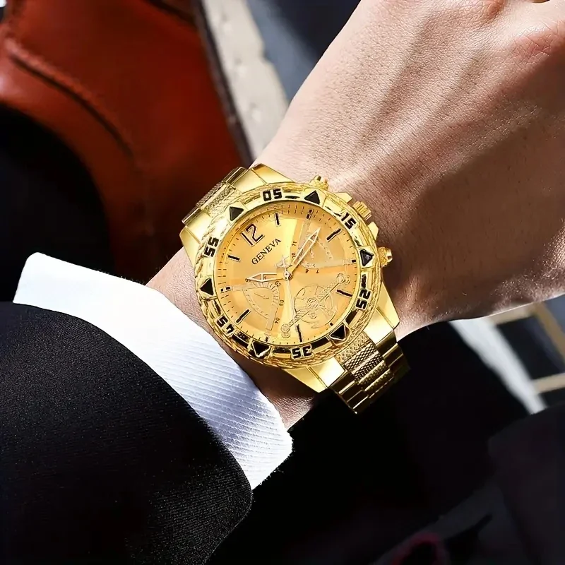 1 قطعة-ساعة كوارتز رجالية فاخرة كلاسيكية رجال الأعمال ساعة اليد الطلب الكبير سبائك الصلب قطاع ثلاثة العين ساعة كوارتز رجالية