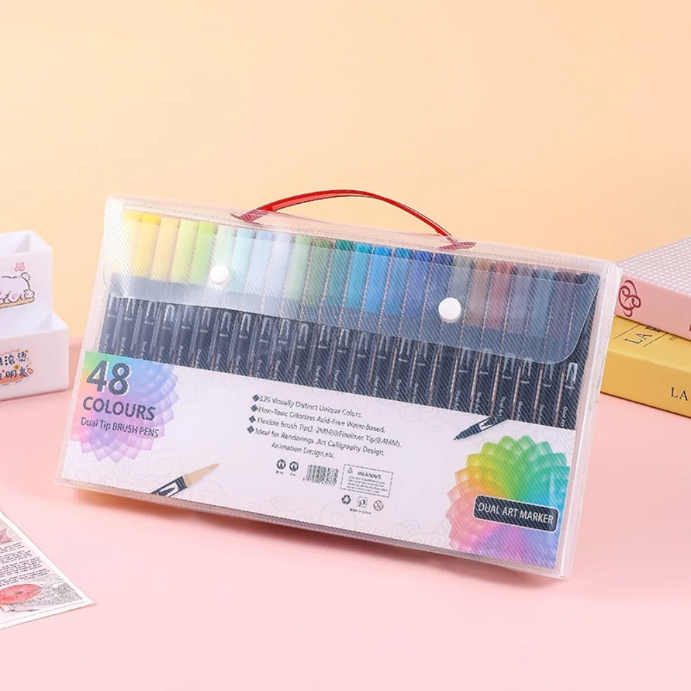 

48 цветов, офисные школьные принадлежности, моющиеся акварельные маркеры, набор негрязных цветных ручек с двумя наконечниками, мягкий гибкий наконечник для детей, подарок