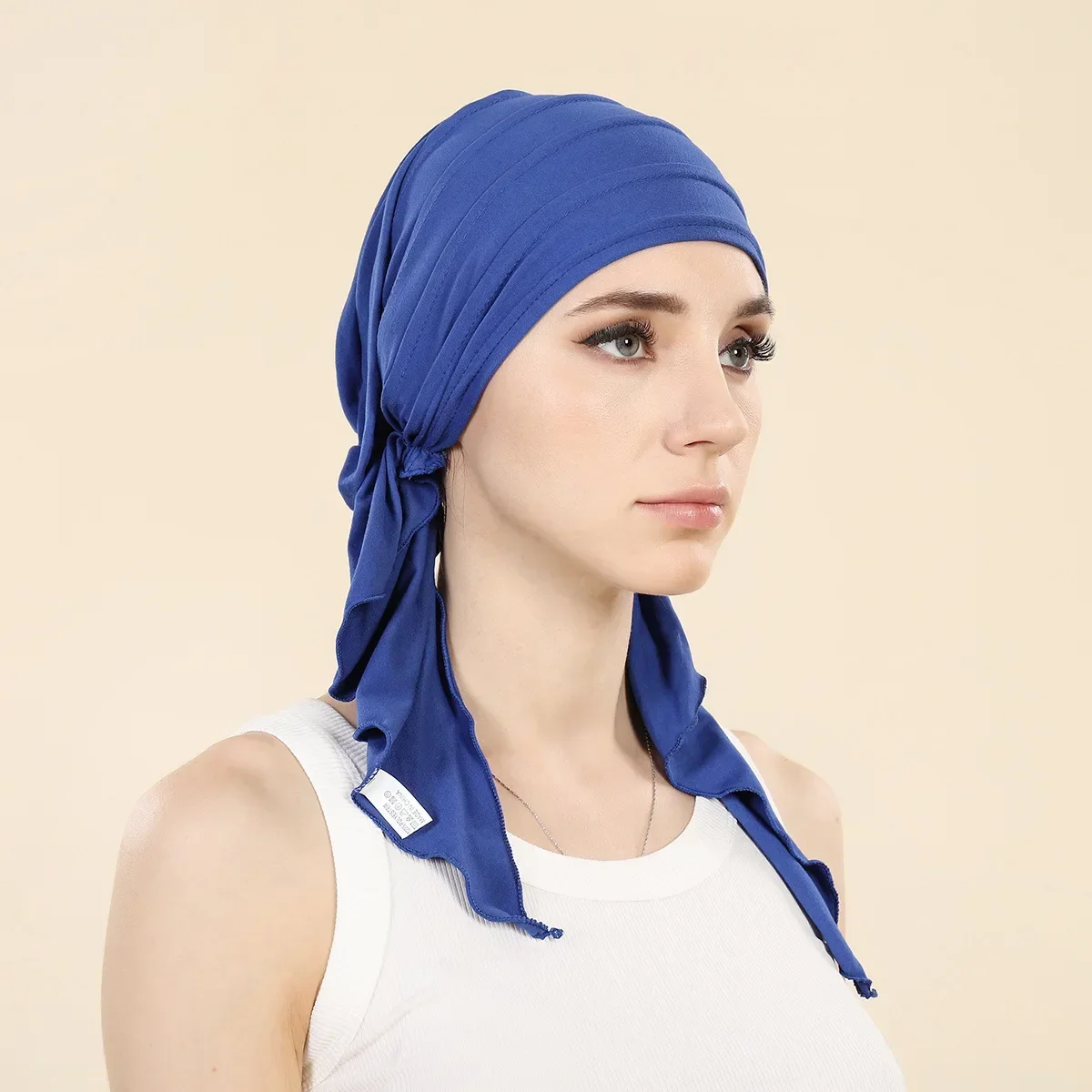 Women Pre-Tied Hat Muslim Inner Hijab Headscarf Long Tail Hair Loss Chemo Cap Bonnet Turban Bandanas Headband Turbante Mujer